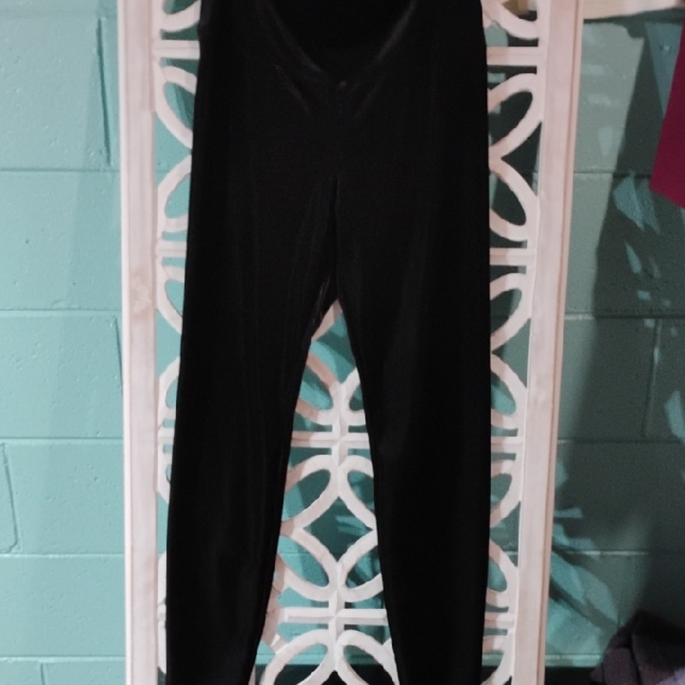Women's Shimmering Black Velour Stretch  Pants